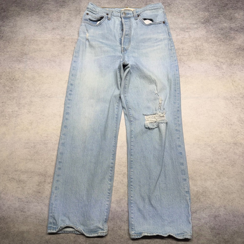 Levis Ribcage Straight Women Size 28 Button Fly Distressed High Rise Denim Jeans